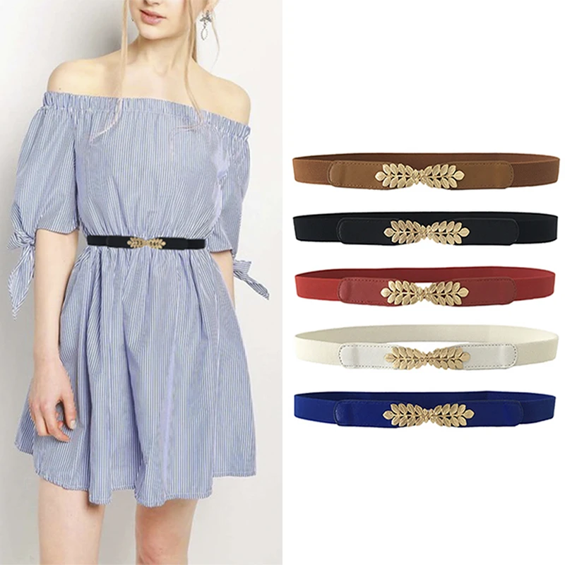 Women Fashion Waist Belt Narrow Stretch Dress Belt Thin Buckle Waistband New