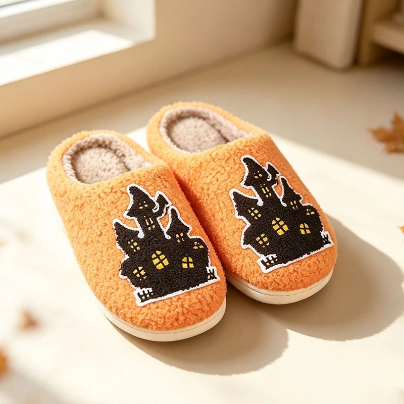 Halloween Fluffy Women Slippers Home Winter Plush Cartoon Spider Pumpkin Designer Shoes Girl Indoor Fuzzy Fur Slides Unisex Soft image 2