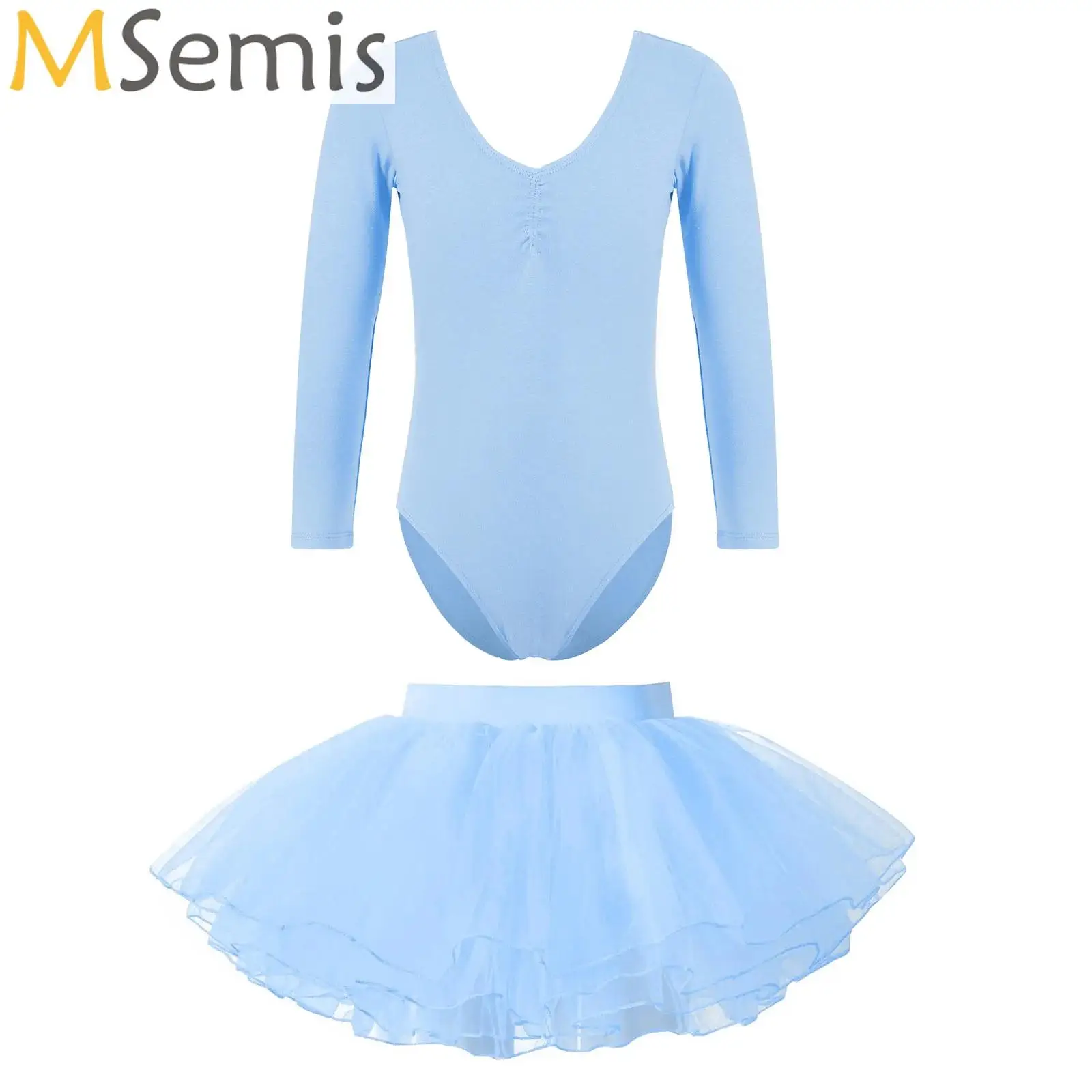 

Little Girls Dance Leotard Long Sleeves Ballet Dance Dresses Gymnastics Dancewear with Tutu Mesh Skirt Outfit Set Stage Costume