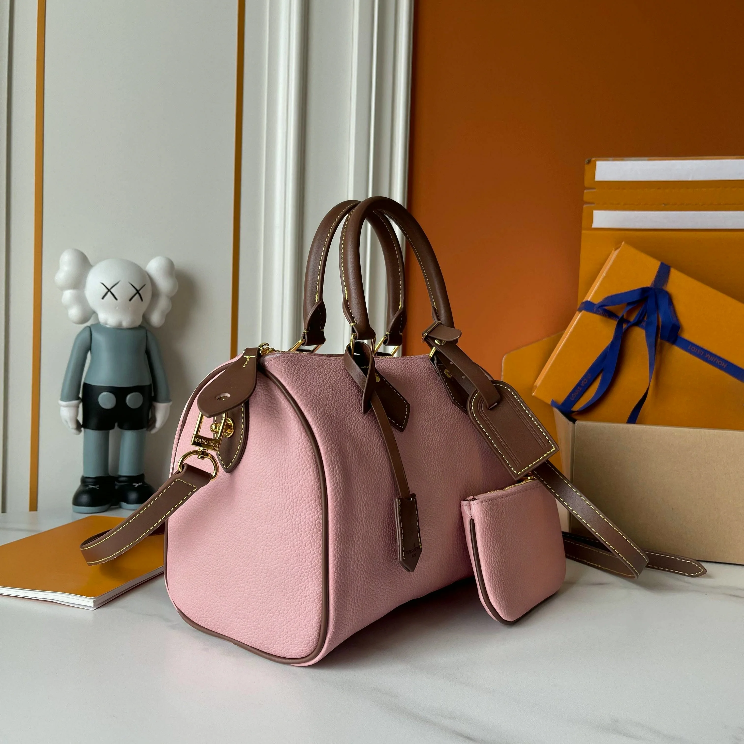 Pink TwoTone Boston Satchel Bag, With Matching Mini Coin Purse Crossbody Handbag