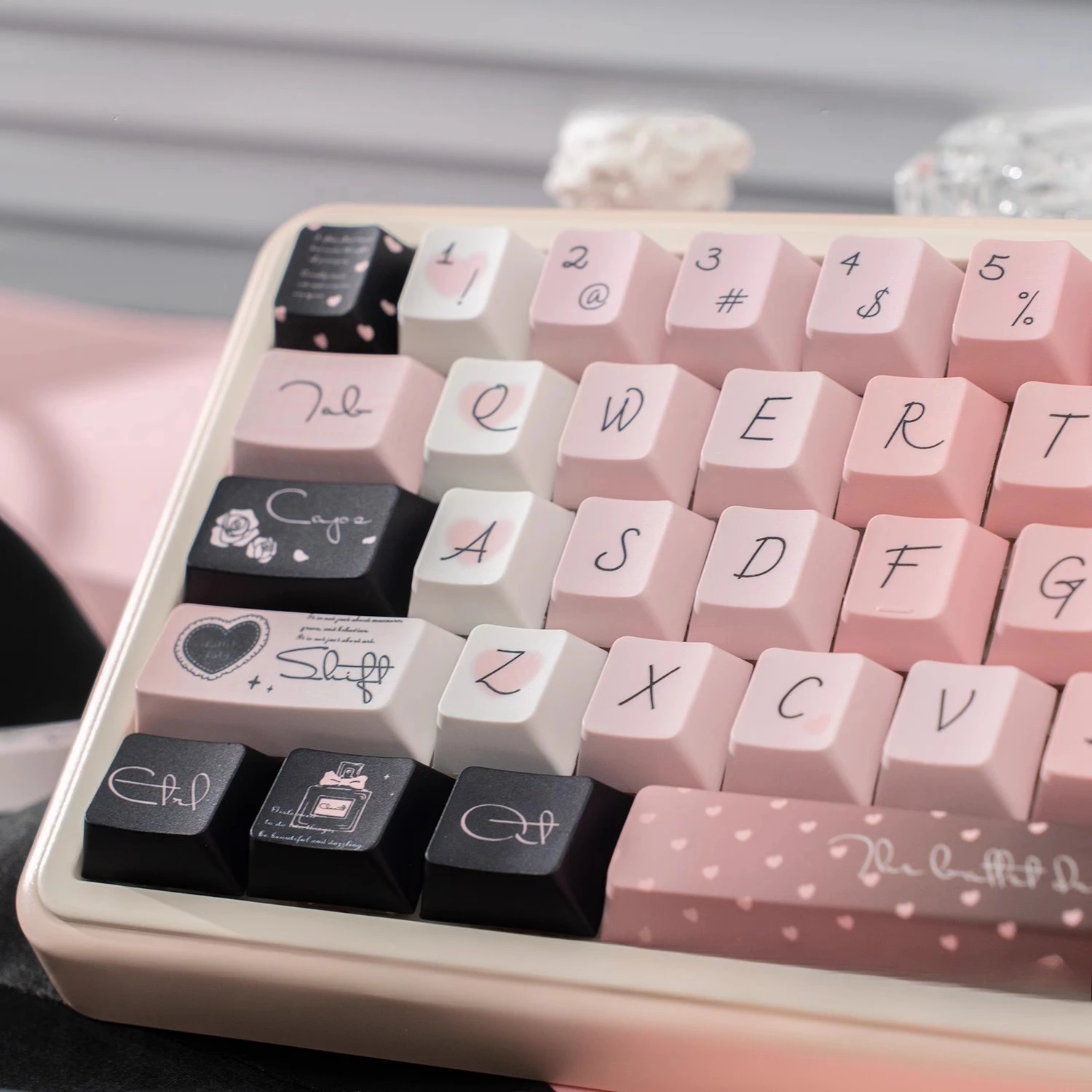 Dream Ballet Theme Keycap Set PBT Thermal Sublimation Cherry Profile Sweet Cool Black Pink Cute Keycaps for Mechanical Keyboard