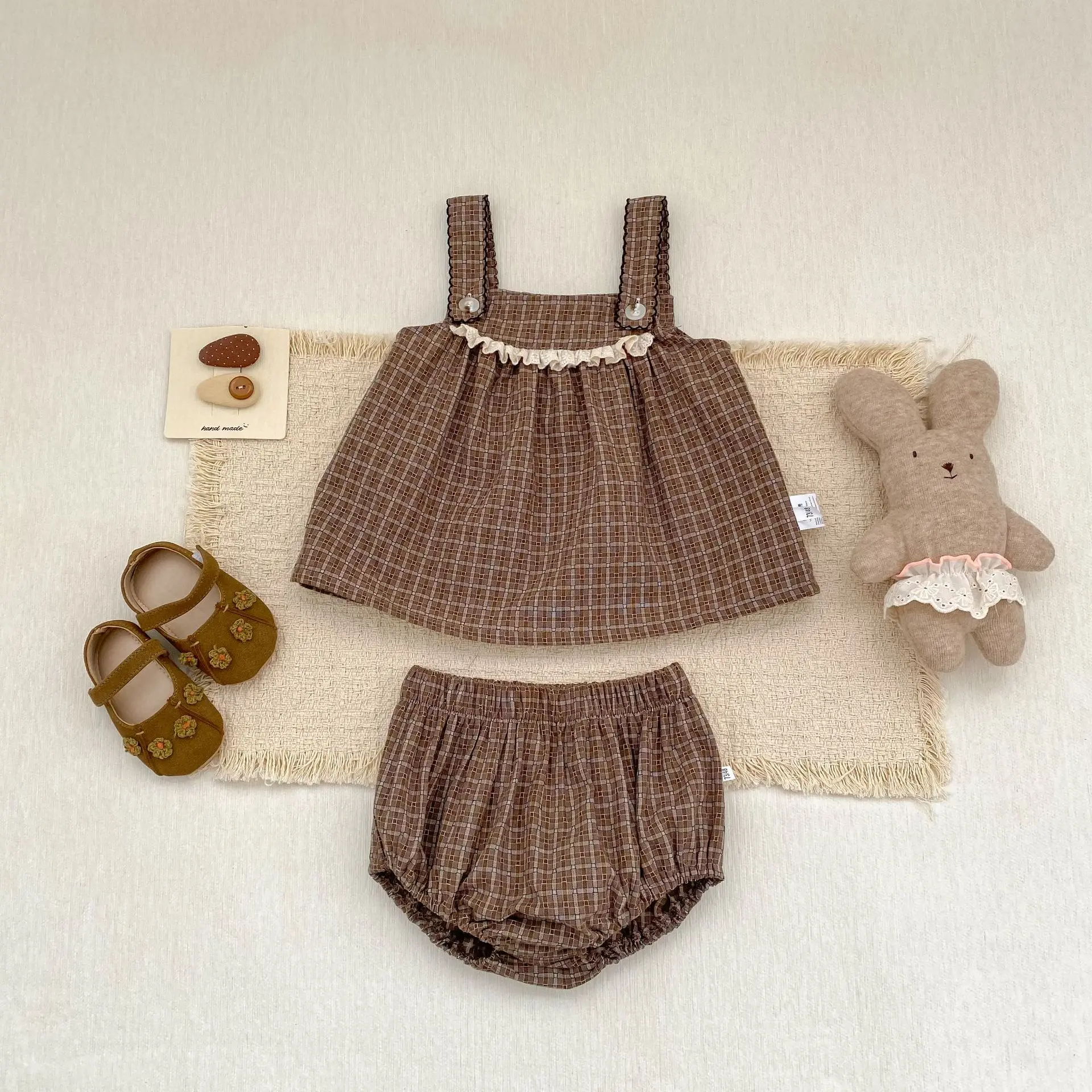 2026 Summer New Baby Sleeveless Clothes Set Infant Girls Sweet Plaid Sling Tops + Pp Shorts 2pcs Suit Toddler Cotton Outfits