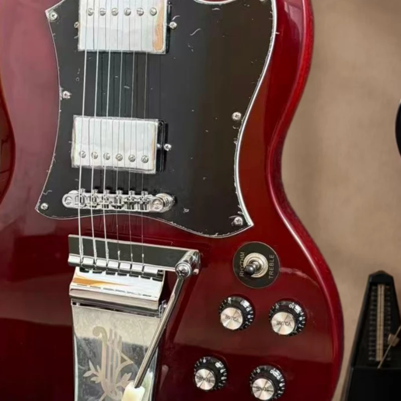Wine Red SGS Electric Guitar Big Guard Devil Double Pointed Retro Tremor System HH Pickup Solid Wood Body Free Shipping
