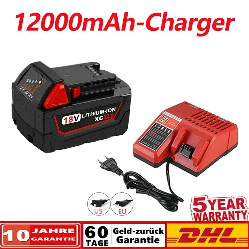 

Rechargeable Batteries For Milwaukee M18B5 XC Lithium ION Battery 18v 12.0/9.0/6.0Ah battery charger For Milwaukee M18 12V~18V