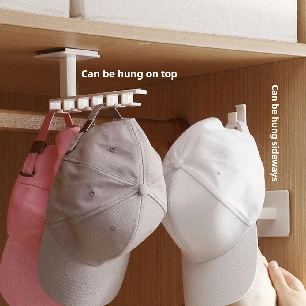 1pc wall mounted non perforated baseball cap hook, smooth and burr free, 6-hook design, multifunctional storage