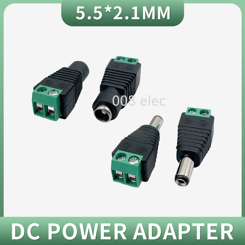 5 Set 10 pcs Cameras 2.1mm x 5.5mm Female Male DC Power Plug Adapter  Female Plug Jack Adapter Connector Male Plug Socket green