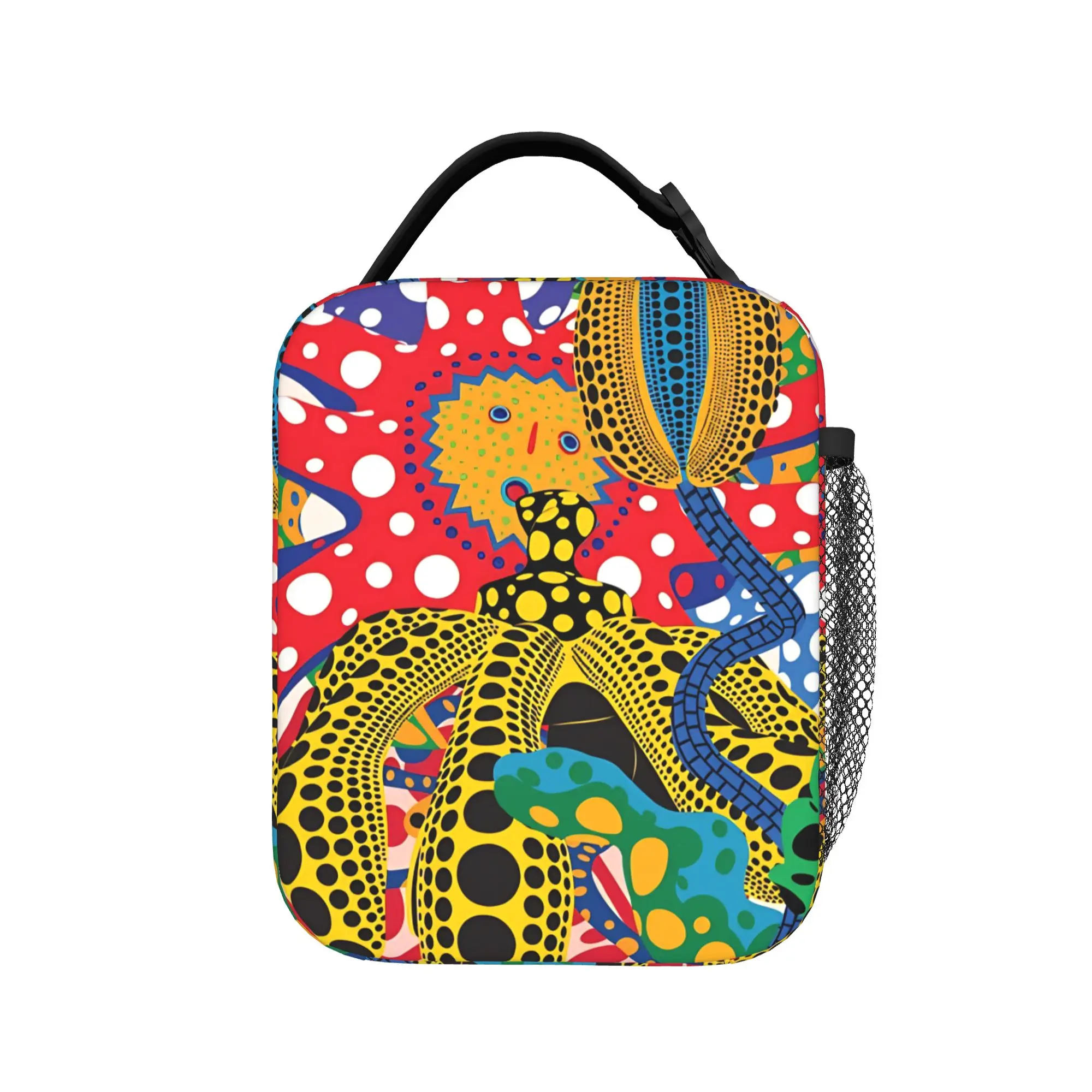 Yayoi Kusama Abstract Face Lunch Bag For Women  Print Travel Lunch Box Casual Portable Insulated Oxford Cooler Bag