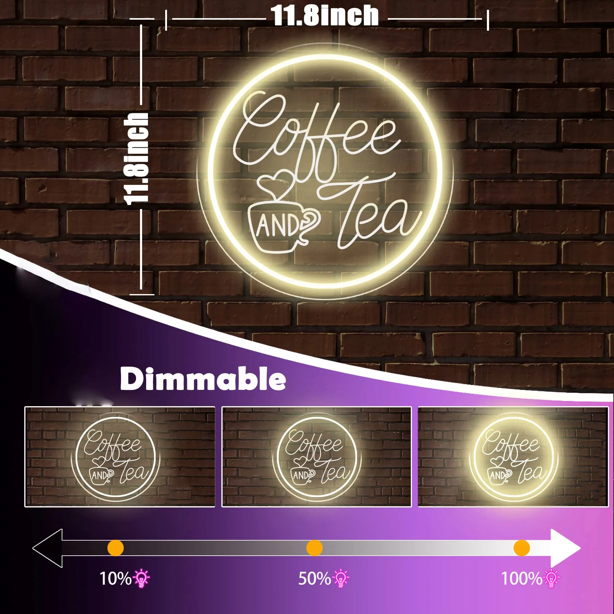 Coffee and Tea Neon Signs for Wall Decor LED Neon Light Signs USB Dimmable Coffee Bar Kitchen Home Cafe Office Club Restaurant