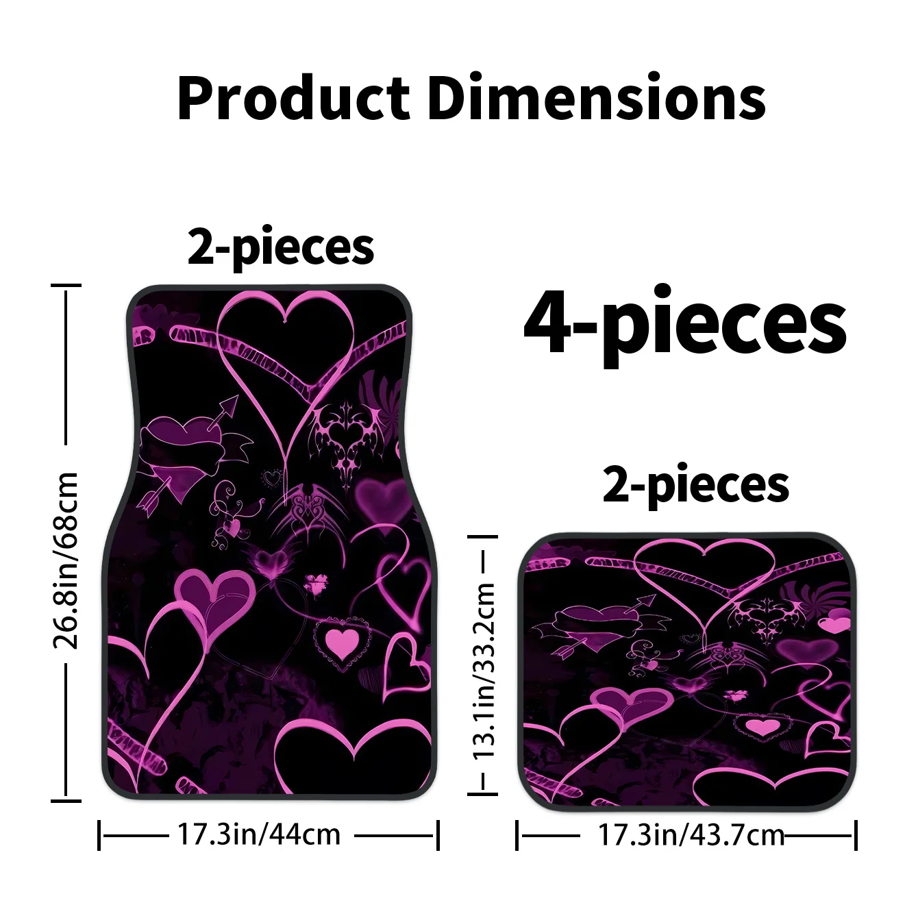 4pcs Set High-End Pink Heart Pattern Printed Car Floor Mats | Easy To Clean, Decorative And Protective Accessories For Driving P