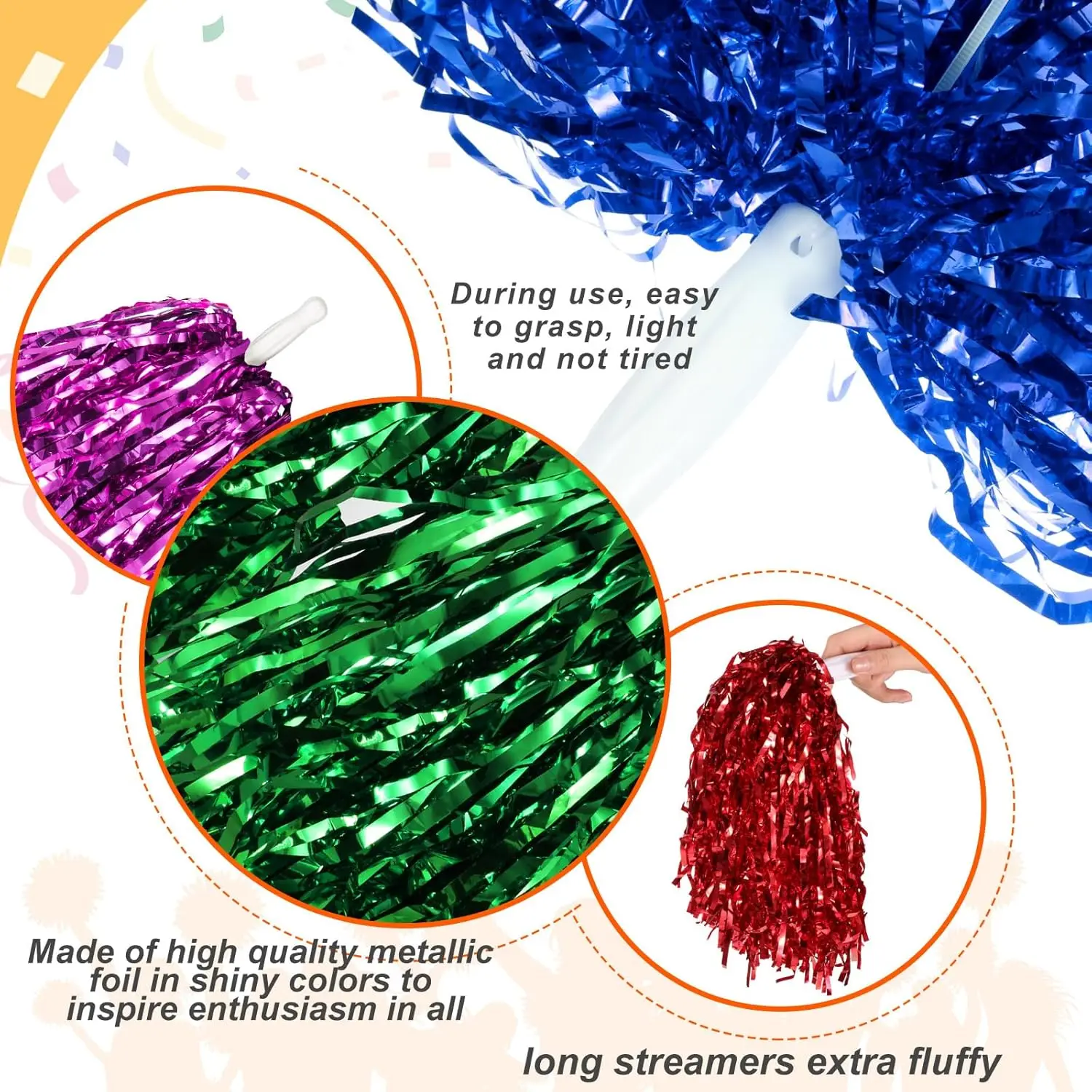 200-12PCS  pom poms Cheerleaders Pom Pom Balls Bulk Cheerleading Pompoms With Handle for Game Sports Squads Club Dancing Party