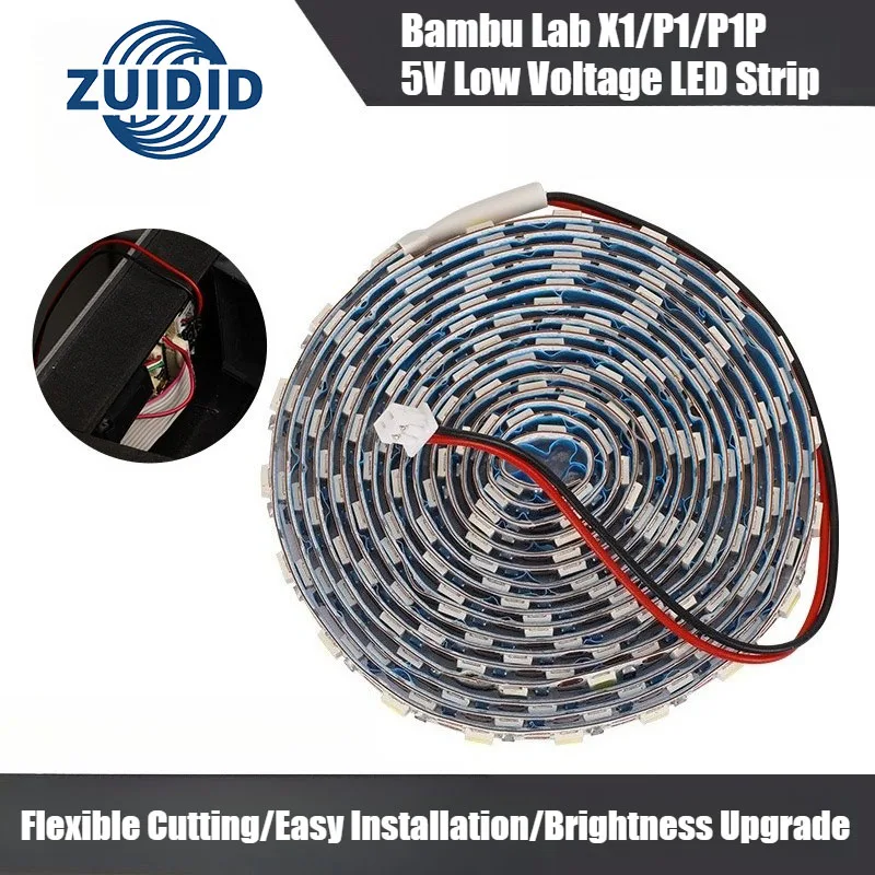 

ZUIDID 3D Printer Accessories 5V Low-Voltage LED Lighting Strip For Bambu Lab X1/P1/P1P High Brightness Cold White Light