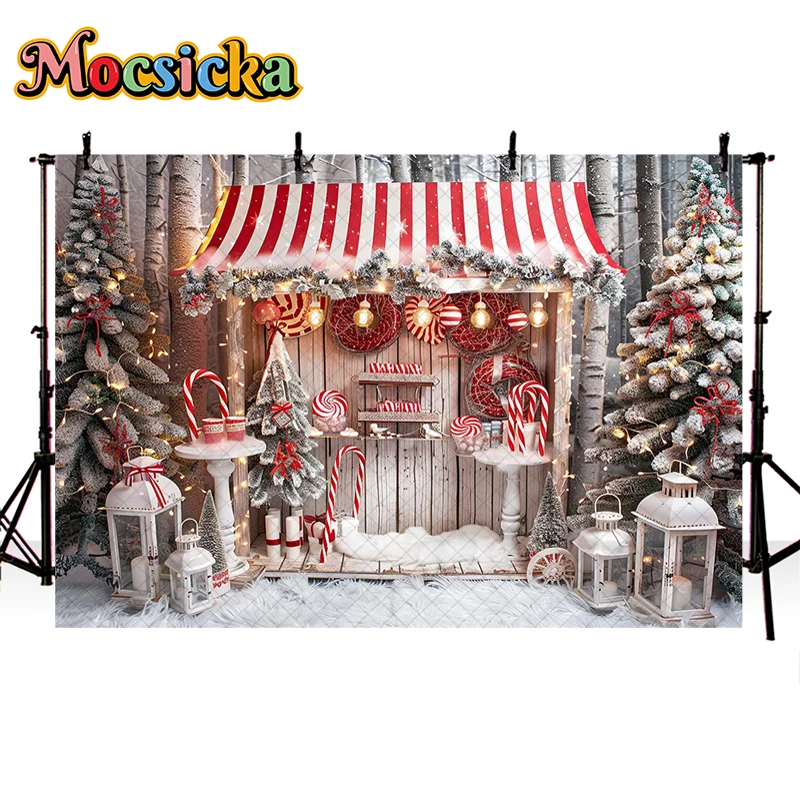 Mocsicka Зимний Рождественский фон для фотосъемки с изображением рождественской елки леденцов декор для детей семейный портрет фон для фотостудии