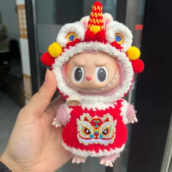 Nieuwjaar Labubu Outfit voor 17 cm Mini Pop Chinese Stijl Matched Rode Kleding Accessoires