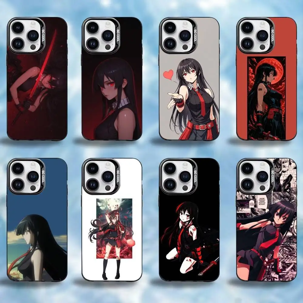 

Anime Akame Ga Kill Phone Case For iPhone17,16,15,14,13,12,11 Plus,Pro Max Black Border Silver Plated Cover