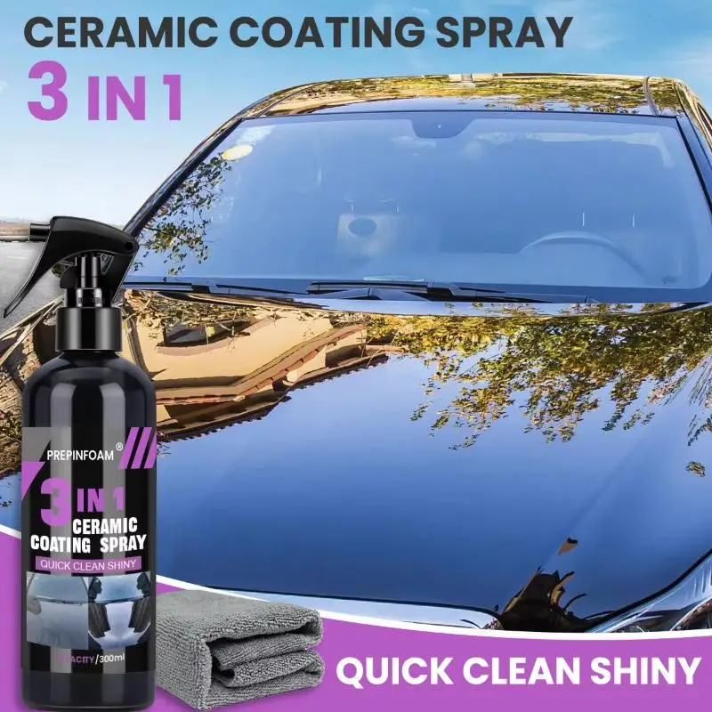 3 In 1 Car Ceramic Liquid Coating Spray Nano Hydrophobic Layer Protectant for Auto Exterior Paint Care Easy Application