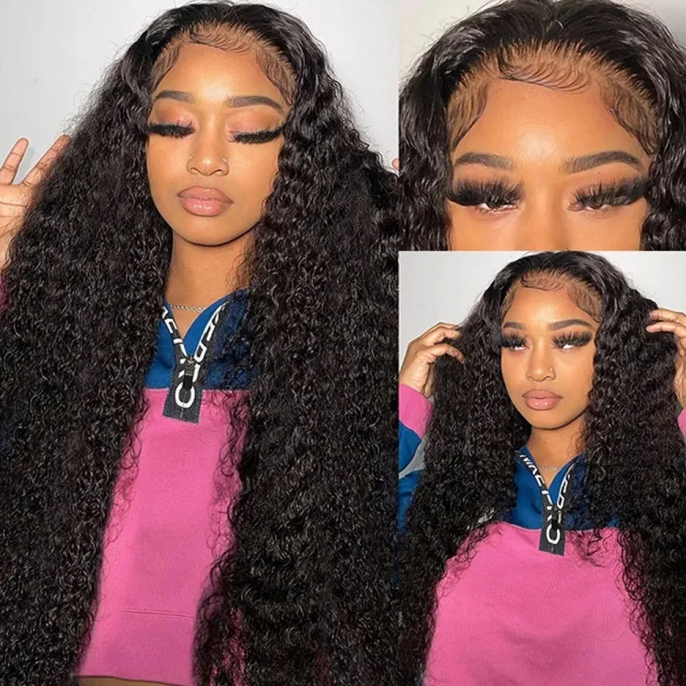 360 HD Full Lace Frontal Wigs Human Hair 200 Density Natural Colored Deep Curly Wave Lace Front Wigs 50 52 Inch Long Remy Hair