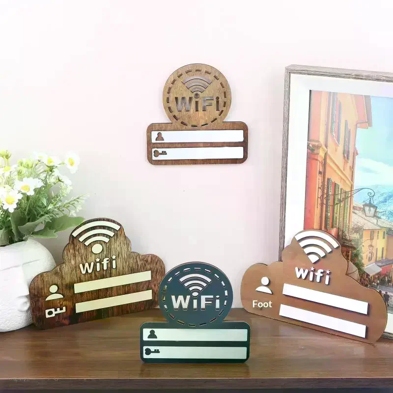 1Pc Rustic Wooden WiFi Password Sign Minimalist Durable Wall-Mounted Wireless Network Indicator Plaque Home Decoration