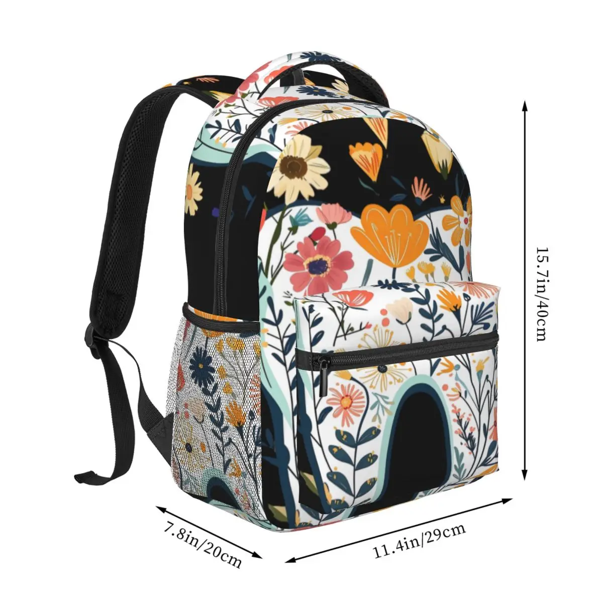 Romantic Cute Backpack Center Floral Wildflower Tooth Soft Botanical Dental Orange Pink Yellow Sweet Bookbag for Girls Teens Gym