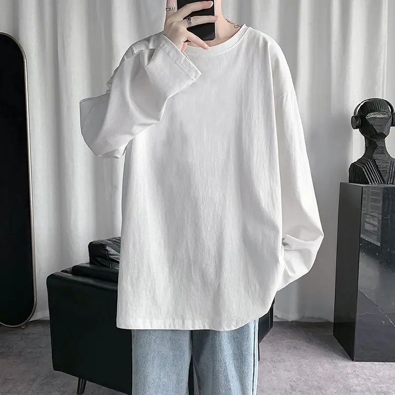 T-shirts Women Long Sleeve High Street Fashion Soft Spring Unisex BF Style All-match Korean Leisure Solid Boyfriend Minimalist