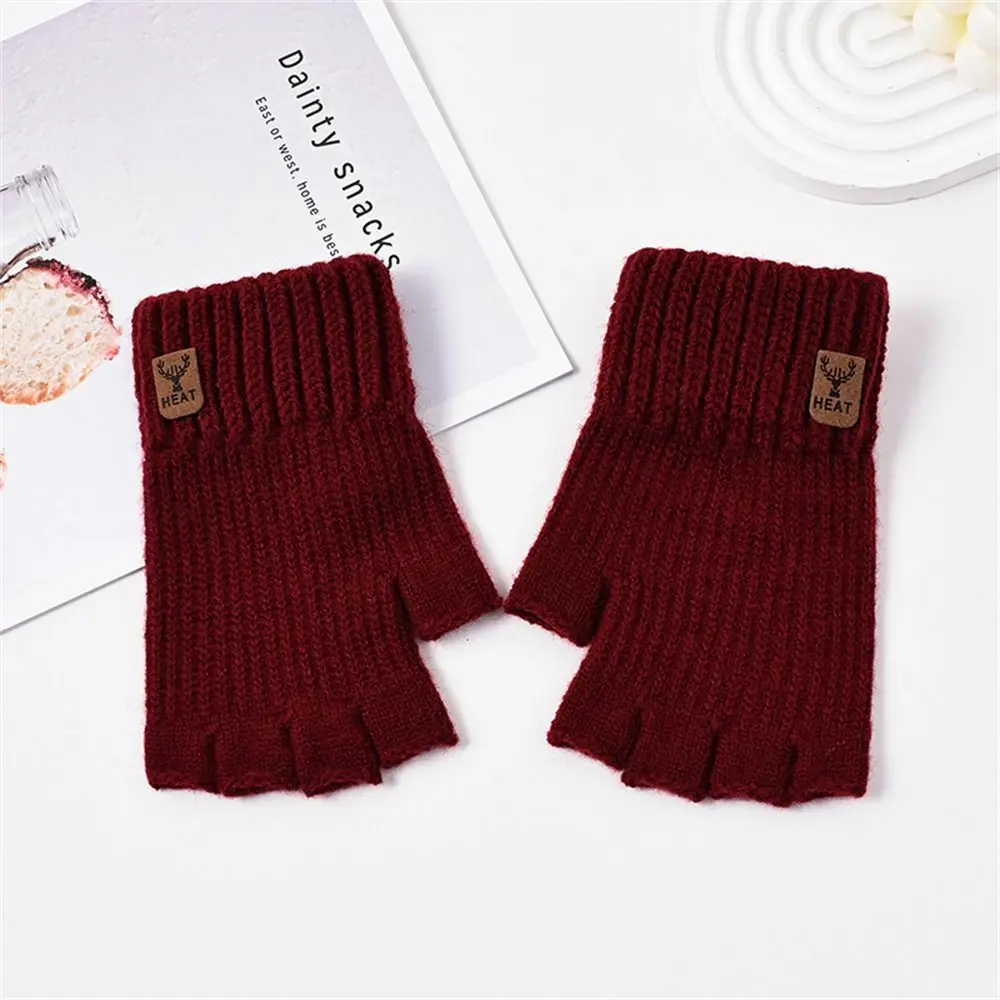 Fashion Knitting Warm Gloves Thicken Solid Color Knitted Mittens Elastic Touch Screen Half Finger Gloves for Autumn Winter