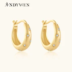 ANDYWEN 925 Sterling Silver 10mm Star Plain Hoop Piercing Earring Clips Rock Punk Loop Circle Women Luxury Fine Jewelry