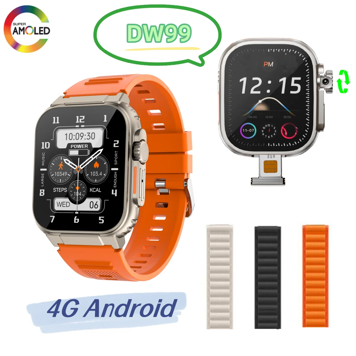 

100% Original DW99 S9 Ultra Smartwatch 4G Android 180° Rotating camera WiFi GPS SIM card 2.2 Inch Amoled Play Store Smart Watch
