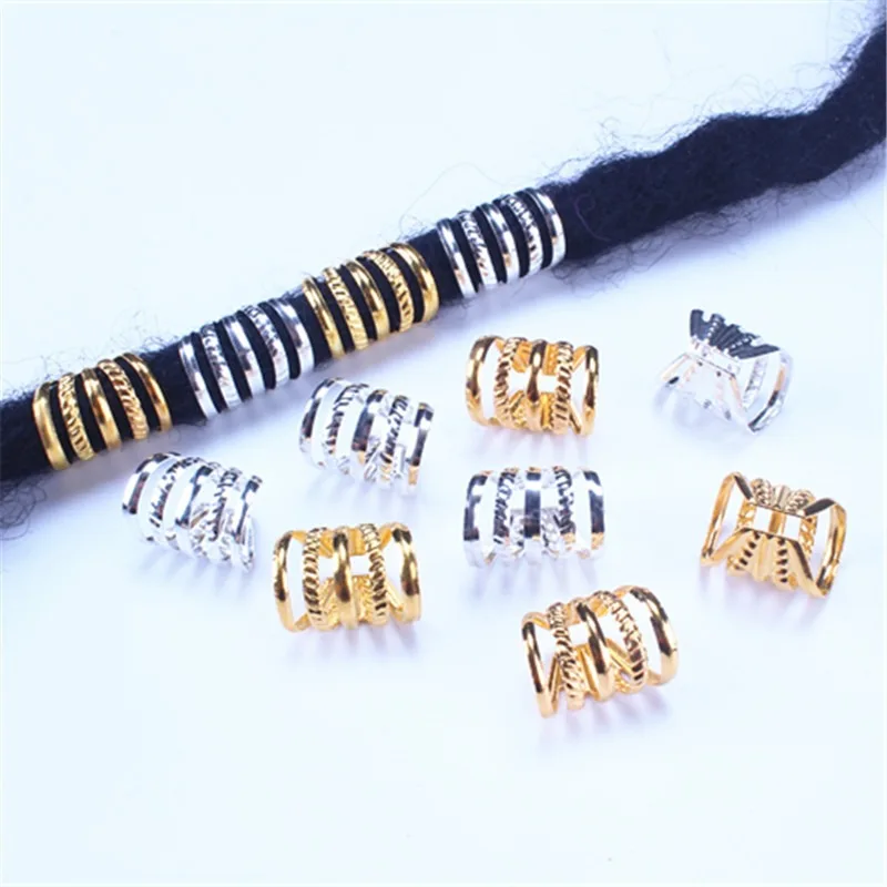 10Pcs/lot 6x9mm Gold Silver Beads Adjustable Hair Braids Beads Adjustable Hair Braid Rings Cuff Clips Tubes Jewelry Styling Tool