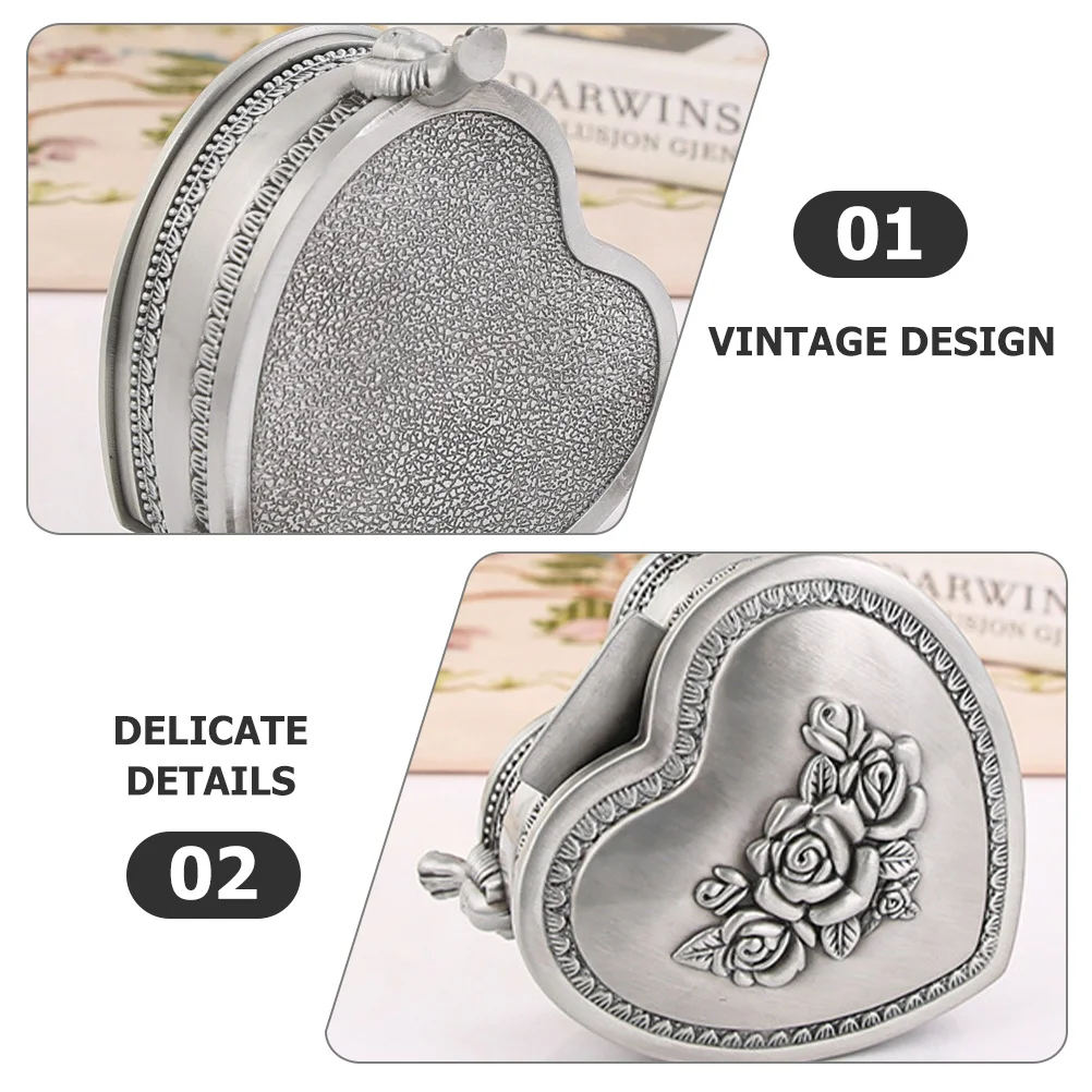 

Embossed Heart Shape Jewelry Box Vintage Zinc Alloy Ring Earring Storage Case Desktop Trinket Organizer Small Jewelry Holder