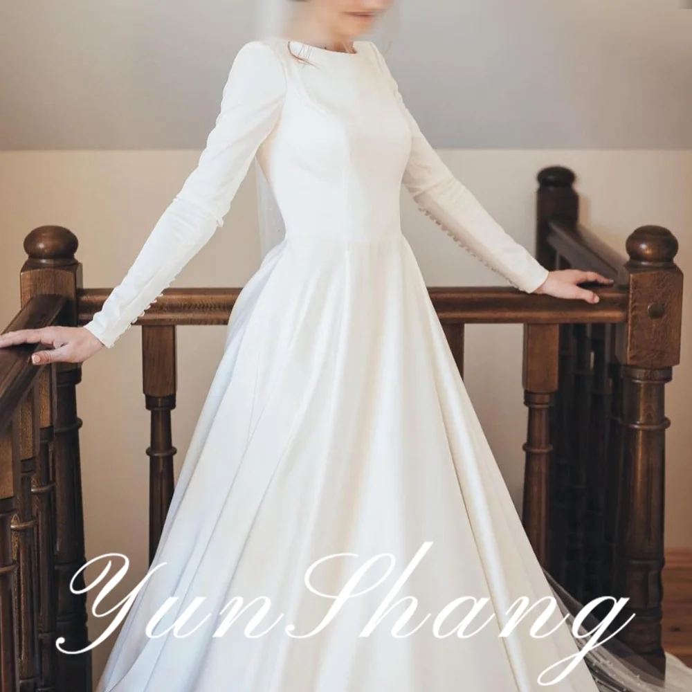 

YunShang Customized Wedding White Satin Long Sleeve Elegant Custom Made Gowns With Royal Train Luxury Princess For Women Brides