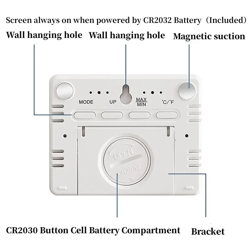 Mini Digital Alarm Clock Temperature Humidity Hourly Beep Magnetic Sucked Table Clock 12/24H Battery Powered LCD Wall Clock