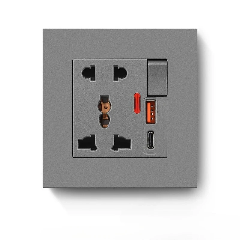 Multi-5-hole function switch wall socket USB + TYPE-C 20W USB fast charging