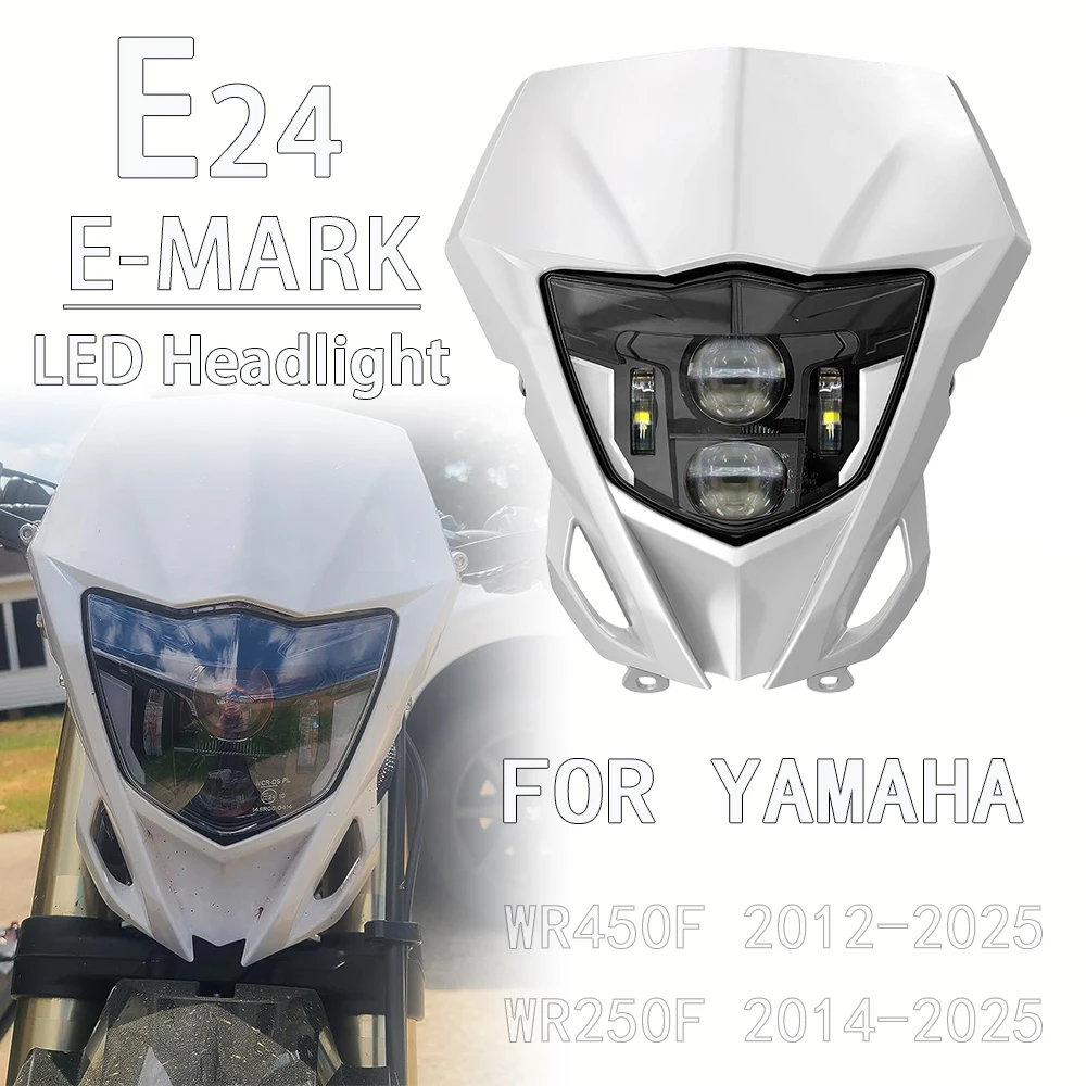 

E24 LED Headlight Headlamp For Yamaha WR450F WR250F WR 450 250 F 2014-2024 2025 Motorcycle Head Light Lamp W/ DRL Mask Fairing