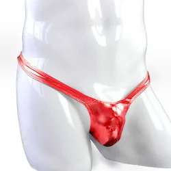 Homens de couro PU cuecas sexy, calcinha masculina gay, cintura baixa G-string, bolsa de bulge cueca, tangas