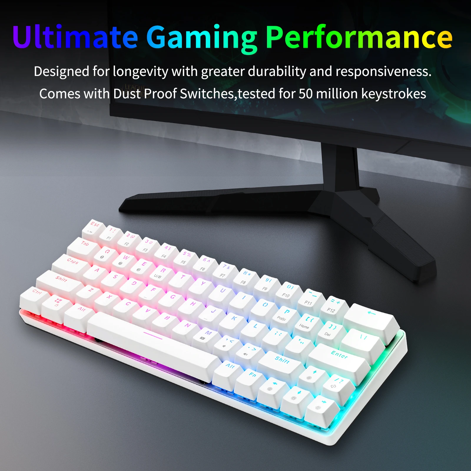 Imagem -06 - Huo ji Cq63 Rgb Teclado de Jogos Mecânico sem Fio Bluetooth 5.0 Teclado com Fio 63 Teclas para pc Tablet Portátil Telefone Celular Branco