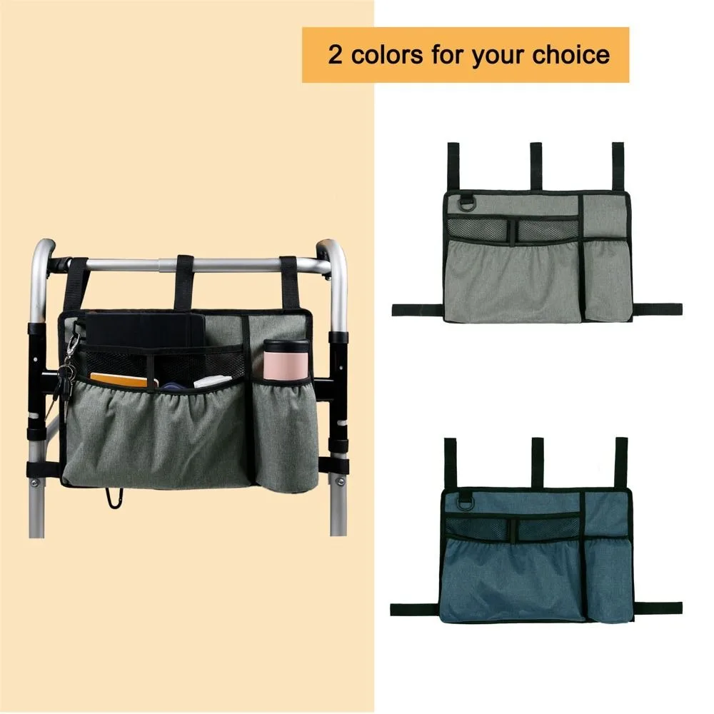 Large Capacity Walker Bag Adjustable Strap Hands Free Storage Walker Pouch Attachments Cup Holder Included