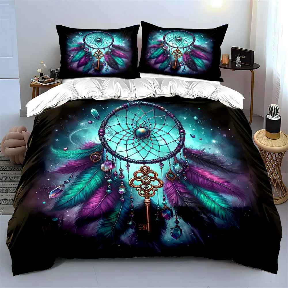 Dreamcatcher Feather Decor Set Soft Skin-Friendly Bedding Set Includes 1 Duvet Cover And 2 Pillowcase, Gift