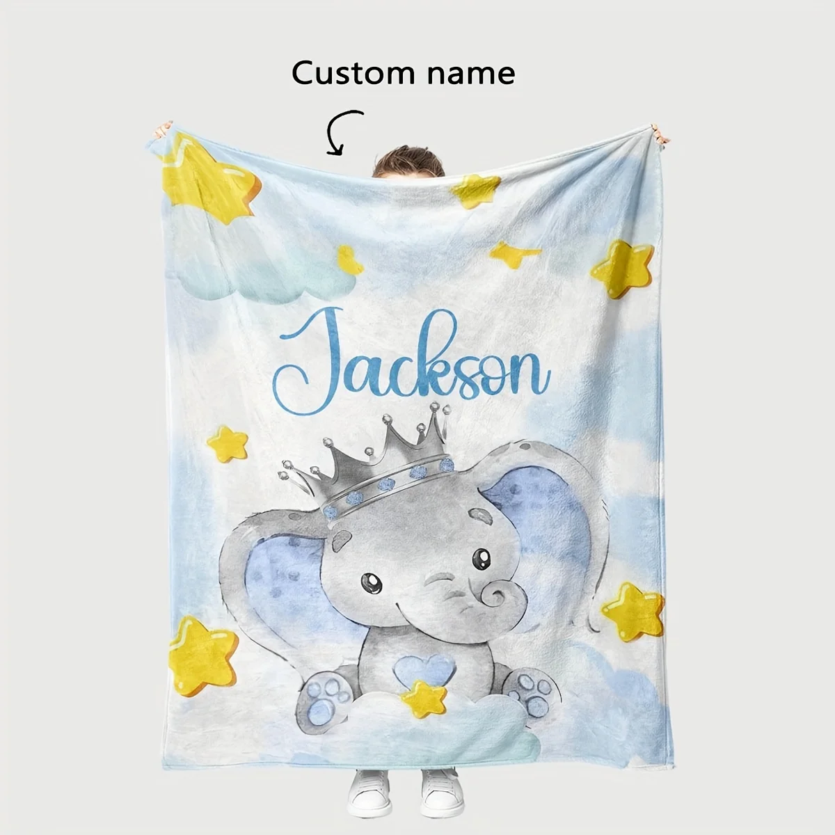Personalized Elephant Baby Blanket Crib Throw Nursery Decor Cute Animal Plush Keepsake Gift for Newborn Kids Boy Girl