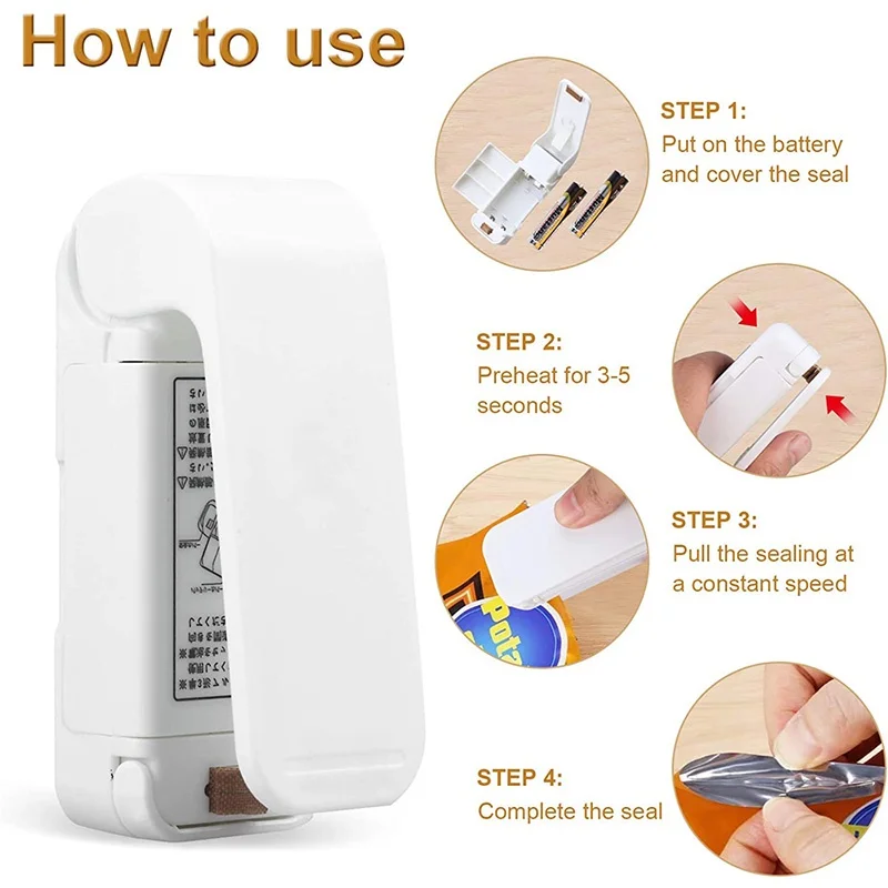 Portable Mini Heat Sealer Handheld Plastic Snack Bag Sealer Household Food Storage Packaging Sealing Machine