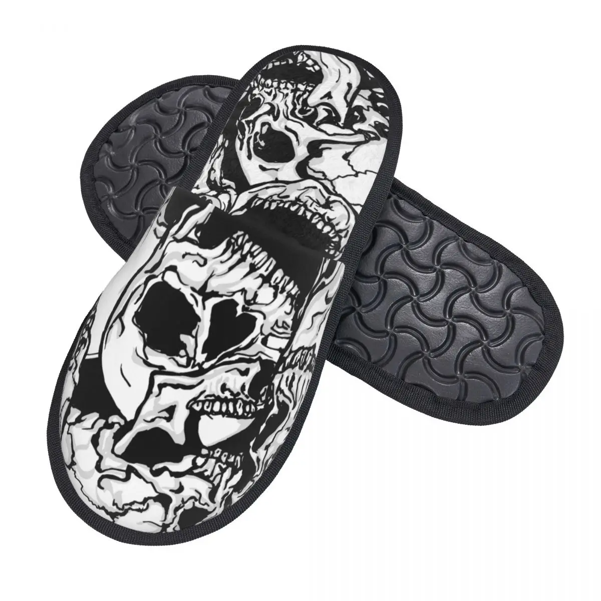 Indoor Slippers Black And White Skulls Plush Slipper Autumn Winter Shoes House Flat Floor for Bedroom