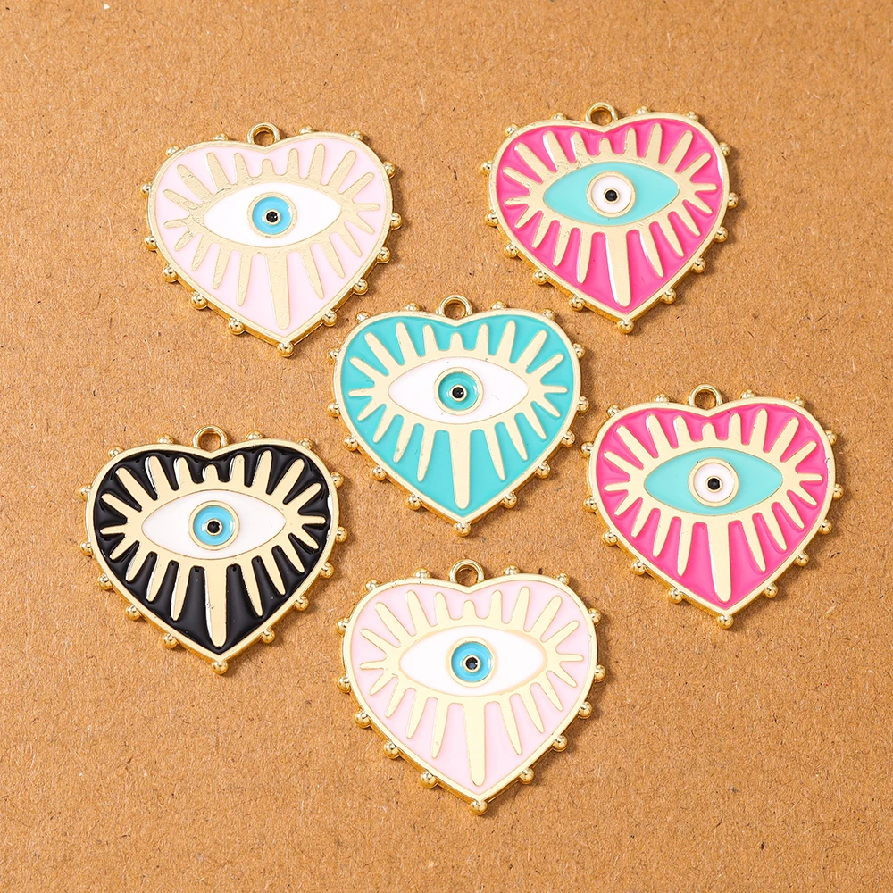 10pcs New Enamel Eyes Love Heart Charms Pendants for Necklace Earrings Bracelet DIY Jewelry Making Accessories Supplies