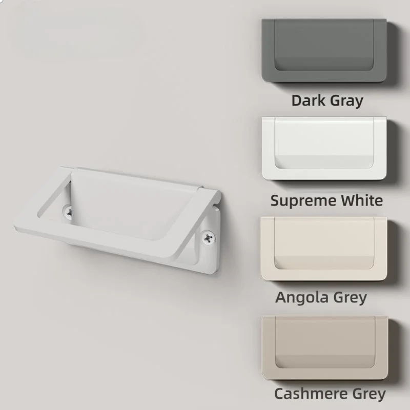 مقبض قلاب للدرج غير مثقوب، مقبض مخفي، خزانة قابلة للطي من حصير التاتامي المسطح باللون الرمادي الكشمير، مقبض الأثاث