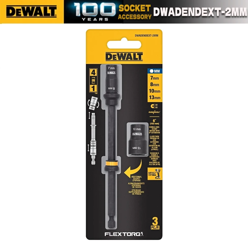 DEWALT DWADENDEXT-2MM 4 в 1 FLEXTORQ 7/8/10/13 мм, удлинитель 6 дюймов, двухсторонняя гайка, аксессуары для электроинструментов