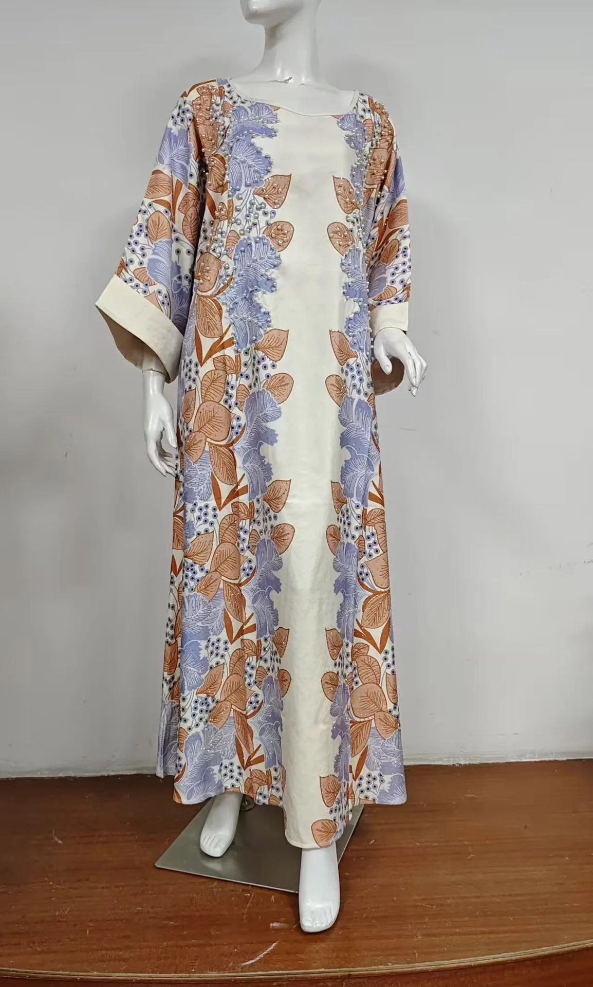 Verão novo muçulmano impresso strass vestido longo oriente médio vestido elegante feminino abaya robe