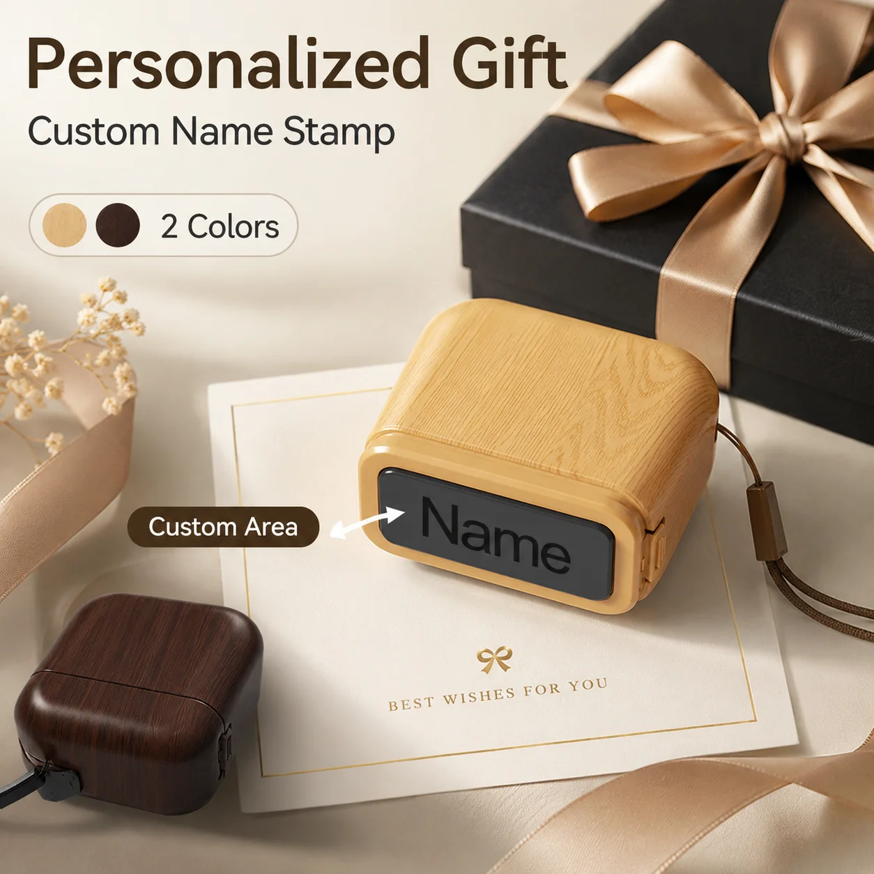 

Personalized Plastic Wood Grain Custom Name Stamp Self Ink Office Seal Reusable Custom Stamp For Documents Clothing School