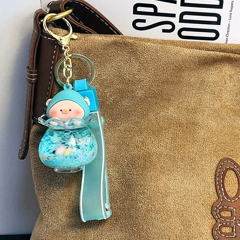 Cute Creative Piggy Quicksand Fishbowl Drift Bottle Keychain Pendant Women's Exquisite Bag Charm Cute Car Keychain Couple Gift