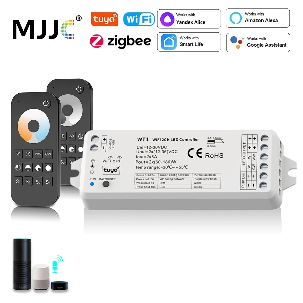 Tuya Zigbee Ściemniacz LED 12V 24V Wifi Smart Life 2.4G RF WW CW CCT LED Strip Dimmer Controller Współpracuje z Alexa Yandex Alice