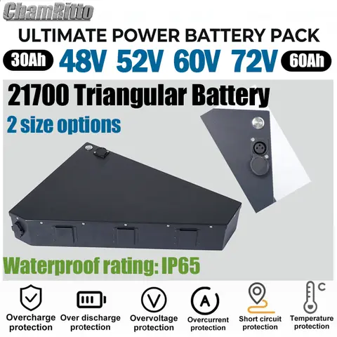 52V 48V 36V 60v 72v Triangle 21700 Cell 20AH 24ah 30AH 35ah 40AH Huge Capacity 3000W 50Ah60ah Ebike Lithium Battery with Charger