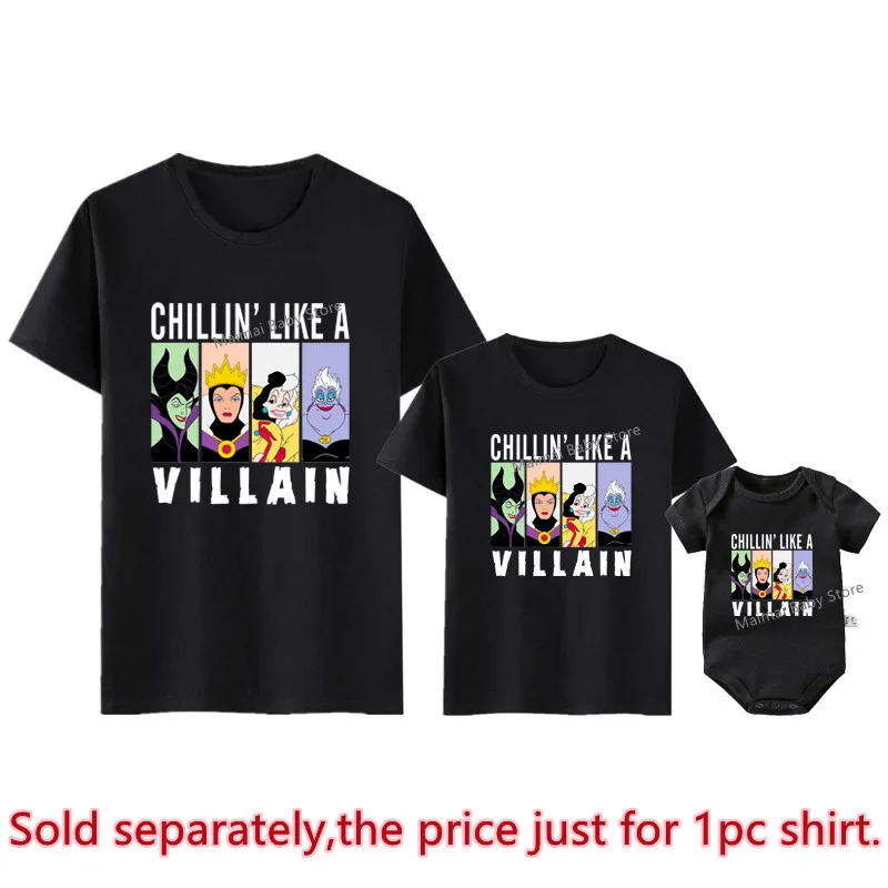 Funny Chillin' Like A Villain Family Matching Outfits Cotton Bad Girls Villain Queen Mother and Kids Shirts Disney Trip Tees Top