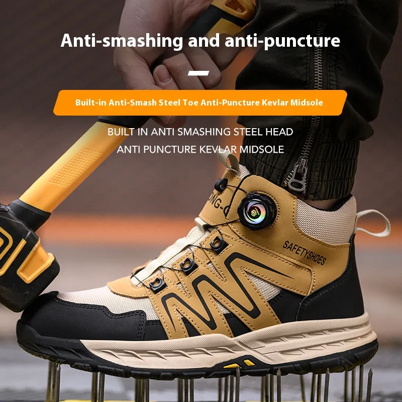 Rotating Button New Safety Shoes Men Anti-smash Anti-puncture Work Shoes Fashion Men Sport Shoes Security Protective Boots