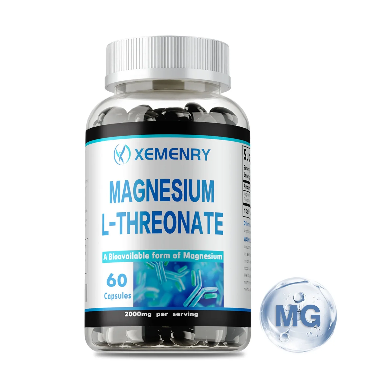 

Magnesium L-Threonate - Promotes Brain Health, Enhances Memory, Concentration & Cognition, Boosts Nerve Energy - 60 Capsules